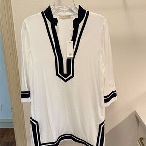 Tory Burch White Tunic with Navy Trim